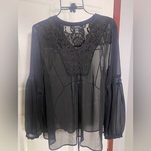 Torrid Sheer Black Romantic Sheer Lace Detail Blouse Size 2 (2x) 18/20